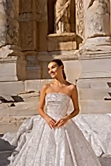 Tiberius Straplez Swarovski İşlemeli Prenses Gelinlik