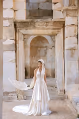 Hanne İpek Saten Drapeli Helen Gelinlik