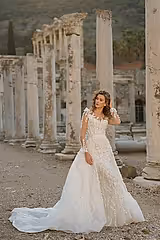 Mattise Uzun Kollu Işıltılı ve Üç Boyutlu Balık Gelinlik