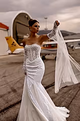 Albus Fransız Dantelli Straplez Balık Gelinlik - Mediha Cambaz Bridal