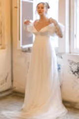 Alice Şifon Balon Kollu Dantel Detaylı Gelinlik - Mediha Cambaz Bridal
