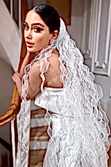 Andy Fırfırlı Mat Organze Kısa Özel Tasarım Duvak - Mediha Cambaz Bridal