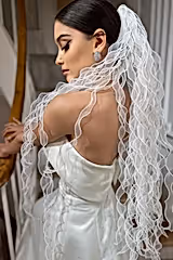 Andy Fırfırlı Mat Organze Kısa Özel Tasarım Duvak - Mediha Cambaz Bridal