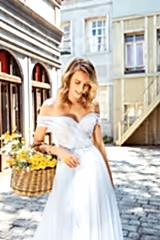 Bia Drapeli Kayık Yaka Düz Kesim Gelinlik - Mediha Cambaz Bridal