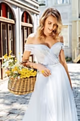 Bia Drapeli Kayık Yaka Düz Kesim Gelinlik - Mediha Cambaz Bridal