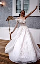 Charlotte Tek Uzun Kollu Gümüş Payetli Prenses Model Gelinlik - Mediha Cambaz Bridal