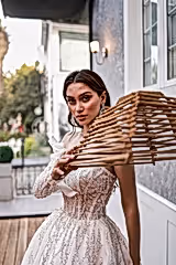 Charlotte Tek Uzun Kollu Gümüş Payetli Prenses Model Gelinlik - Mediha Cambaz Bridal