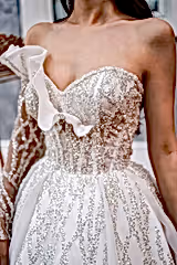 Charlotte Tek Uzun Kollu Gümüş Payetli Prenses Model Gelinlik - Mediha Cambaz Bridal
