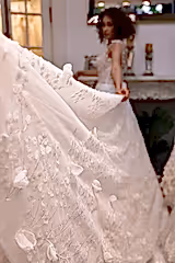 Davi Üç Boyut Dantelli V Yaka Prenses Model Gelinlik - Mediha Cambaz Bridal
