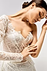 Distinct Özel Dokulu Fransız Danteli Tek Omuz Düz Sade Gelinlik - Mediha Cambaz Bridal