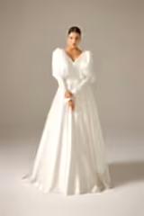 Ella Gigot Kol Saten Sade A Kesim Gelinlik - Mediha Cambaz Bridal