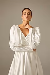 Ella Gigot Kol Saten Sade A Kesim Gelinlik - Mediha Cambaz Bridal