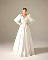 Ella Gigot Kol Saten Sade A Kesim Gelinlik - Mediha Cambaz Bridal