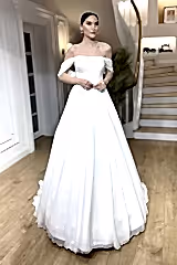 Ellen Drapeli Düşük Kollu Şifon Helen Gelinlik - Mediha Cambaz Bridal