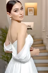 Ellen Drapeli Düşük Kollu Şifon Helen Gelinlik - Mediha Cambaz Bridal