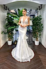 Elsa V Yaka Dantel Saten Balık Gelinlik - Mediha Cambaz Bridal
