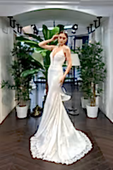 Elsa V Yaka Dantel Saten Balık Gelinlik - Mediha Cambaz Bridal