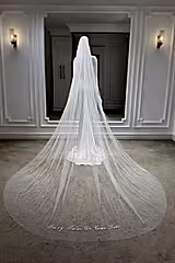 Fairy Yazı Nakışlı Özel Tasarım Uzun Hayal Tül Duvak - Mediha Cambaz Bridal