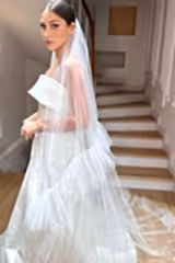 Farah Uçları Volanlı Özel Tasarım Kristal Uzun Tül Duvak - Mediha Cambaz Bridal
