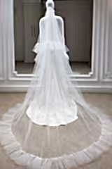 Farah Uçları Volanlı Özel Tasarım Kristal Uzun Tül Duvak - Mediha Cambaz Bridal