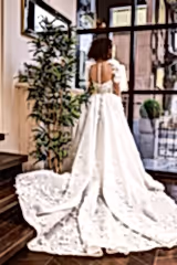 Flamenco Üç Boyut Çiçekli Portatif Uzun Kollu A Kesim Gelinlik - Mediha Cambaz Bridal