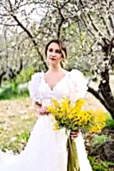 Flora Balon Kol Çiçekli A Kesim Gelinlik - Mediha Cambaz Bridal