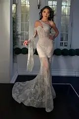 Florence İnci Kupon Dantel Düz Kesim Gelinlik - Mediha Cambaz Bridal