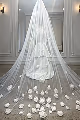 Florya - Üç Boyutlu Çiçekli İpek Tül Büzgülü ve Taraklı Duvak - Mediha Cambaz Bridal