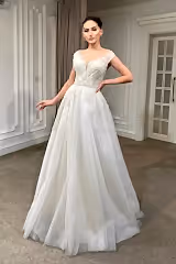 Gattie V Yaka Dantel Drapeli A Kesim Gelinlik - Mediha Cambaz Bridal