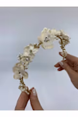 Gold Telli Krem Üç Boyutlu Çiçeklerden Saç Aksesuarı - Mediha Cambaz Bridal