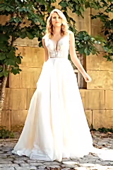 Grey Trim Şeritli V Yaka A Kesim Gelinlik - Mediha Cambaz Bridal