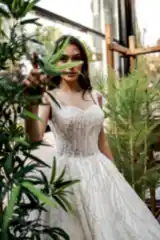 Hagor Askılı Çizgisel Dantelli Prenses Model Gelinlik - Mediha Cambaz Bridal
