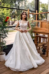 Hagor Askılı Çizgisel Dantelli Prenses Model Gelinlik - Mediha Cambaz Bridal