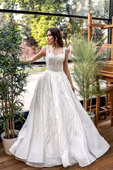 Hagor Askılı Çizgisel Dantelli Prenses Model Gelinlik - Mediha Cambaz Bridal