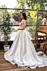 Hagor Askılı Çizgisel Dantelli Prenses Model Gelinlik - Mediha Cambaz Bridal