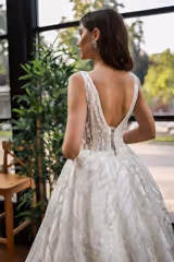 Hagor Askılı Çizgisel Dantelli Prenses Model Gelinlik - Mediha Cambaz Bridal