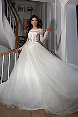 Halona İpek Tül Madonna Yaka A Kesim Gelinlik - Mediha Cambaz Bridal