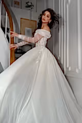Halona İpek Tül Madonna Yaka A Kesim Gelinlik - Mediha Cambaz Bridal