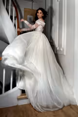 Halona İpek Tül Madonna Yaka A Kesim Gelinlik - Mediha Cambaz Bridal