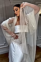 Harrie Krem Taraklı Uzun İpek Tül Duvak - Mediha Cambaz Bridal