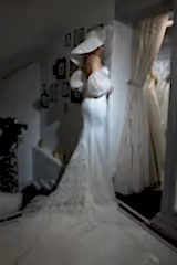 Hayden Fransız Dantel Saten Yarım Balık Gelinlik - Mediha Cambaz Bridal