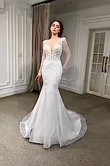 Helga Simli Dantel V Yaka Balık Gelinlik - Mediha Cambaz Bridal