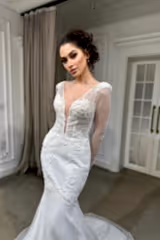 Helga Simli Dantel V Yaka Balık Gelinlik - Mediha Cambaz Bridal