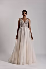 Herac Drapeli Çizgili Dantel A Kesim Gelinlik - Mediha Cambaz Bridal