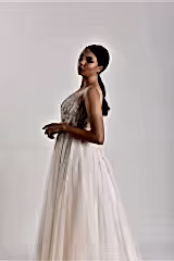 Herac Drapeli Çizgili Dantel A Kesim Gelinlik - Mediha Cambaz Bridal