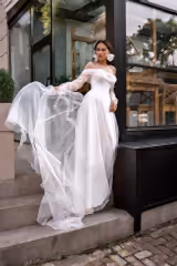 Hila Kalp Yaka İpek Tül Korsajlı A Kesim Gelinlik - Mediha Cambaz Bridal