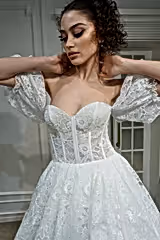 Hollie Dantel Balon Kol A Kesim Gelinlik - Mediha Cambaz Bridal