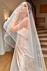 Infanta Kenar Ucu Biyeli Uzun İpek Tül Duvak - Mediha Cambaz Bridal