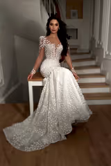 Isla Üç Boyutlu Dantel V Yaka Balık Gelinlik - Mediha Cambaz Bridal