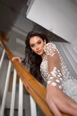 Isla Üç Boyutlu Dantel V Yaka Balık Gelinlik - Mediha Cambaz Bridal